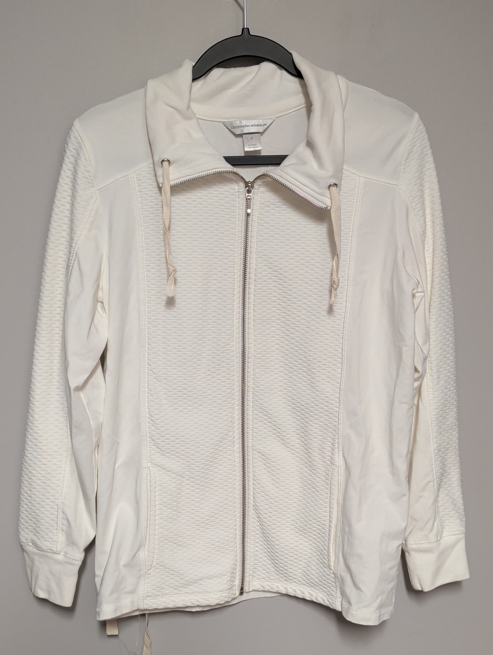 Christopher & Banks Cream Zip-Up Hoodie with Textured Panels